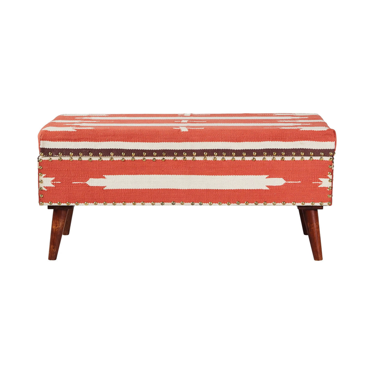 Upholstered Storage Bench Orange And Beige - 918491 Pie's Variety Store