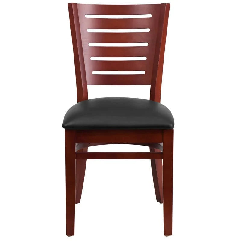 Darby Series Slat Back Mahogany Wood Restaurant Chair - Black Vinyl Seat [XU-DG-W0108-MAH-BLKV-GG] Pie's Variety Store
