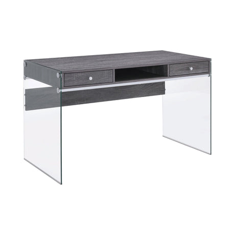 Dobrev 2-Drawer Writing Desk Weathered Grey And Clear - 800818 coastmega