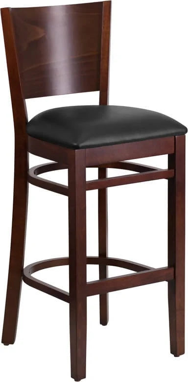 Lacey Series Solid Back Walnut Wood Restaurant Barstool - Black Vinyl Seat [XU-DG-W0094BAR-WAL-BLKV-GG] Pie's Variety Store