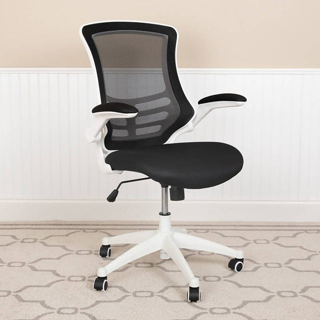 Mid-Back Mesh Swivel Ergonomic Task Office Chair with White Frame and Flip-Up Arms - BL-X-5M-WH-BK-GG / BL-X-5M-WH-BLUE-GG / BL-X-5M-WH-GY-GG / BL-X-5M-WH-TAN-GG / BL-X-5M-WH-WH-GG ADRIAN'S ELECTRONICS