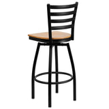 HERCULES Series Black Ladder Back Swivel Metal Barstool - Cherry Wood Seat [XU-6F8B-LADSWVL-CHYW-GG] Pie's Variety Store