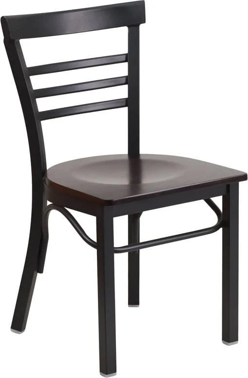 HERCULES Series Black Three-Slat Ladder Back Metal Restaurant Chair - Cherry Wood Seat [XU-DG6Q6B1LAD-CHYW-GG] Pie's Variety Store