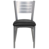 HERCULES Series Silver Slat Back Metal Restaurant Chair - Black Vinyl Seat [XU-DG-60401-BLKV-GG] Pie's Variety Store