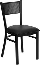 HERCULES Series Black Grid Back Metal Restaurant Chair - Black Vinyl Seat [XU-DG-60115-GRD-BLKV-GG] Pie's Variety Store