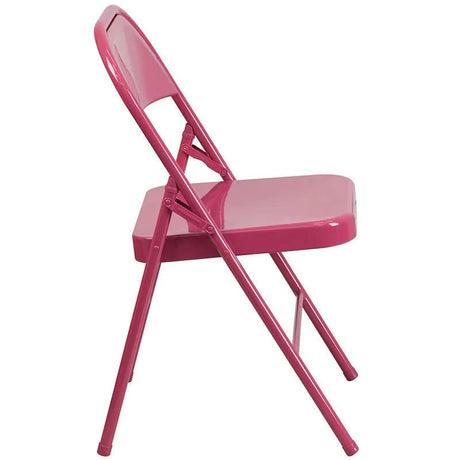 2 Pk. HERCULES COLORBURST Series Shockingly Fuchsia Triple Braced & Double Hinged Metal Folding Chair [2-HF3-FUCHSIA-GG] Fl Furniture