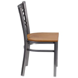 HERCULES Series Clear Coated ''X'' Back Metal Restaurant Chair - Cherry Wood Seat [XU-6FOB-CLR-CHYW-GG] Pie's Variety Store