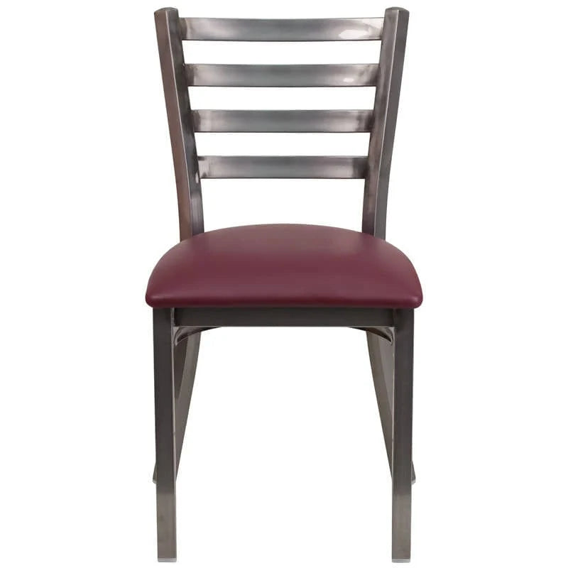 HERCULES Series Clear Coated Ladder Back Metal Restaurant Chair - Black Vinyl Seat [XU-DG694BLAD-CLR-BLKV-GG] Pie's Variety Store