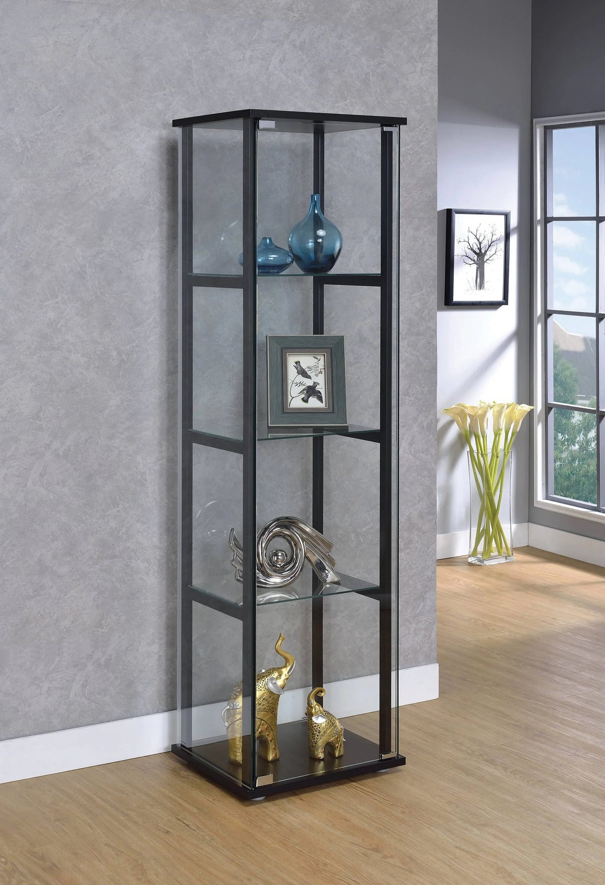 4-Shelf Glass Curio Cabinet Black And Clear - 950171 Pie's Variety Store