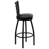HERCULES Series Black Ladder Back Swivel Metal Barstool - Black Vinyl Seat [XU-6F8B-LADSWVL-BLKV-GG] Pie's Variety Store
