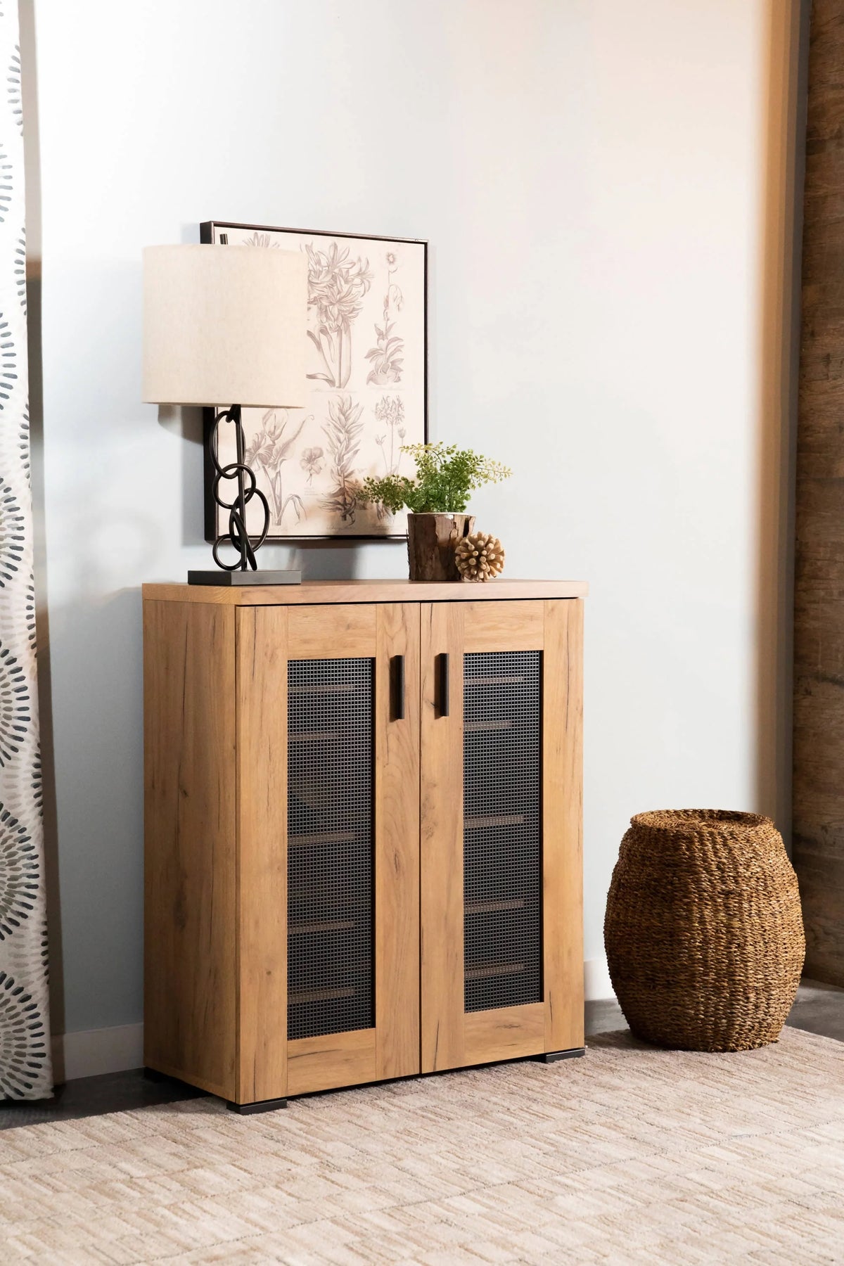 Metal Mesh Door Accent Cabinet Golden Oak - 951107 Pie's Variety Store
