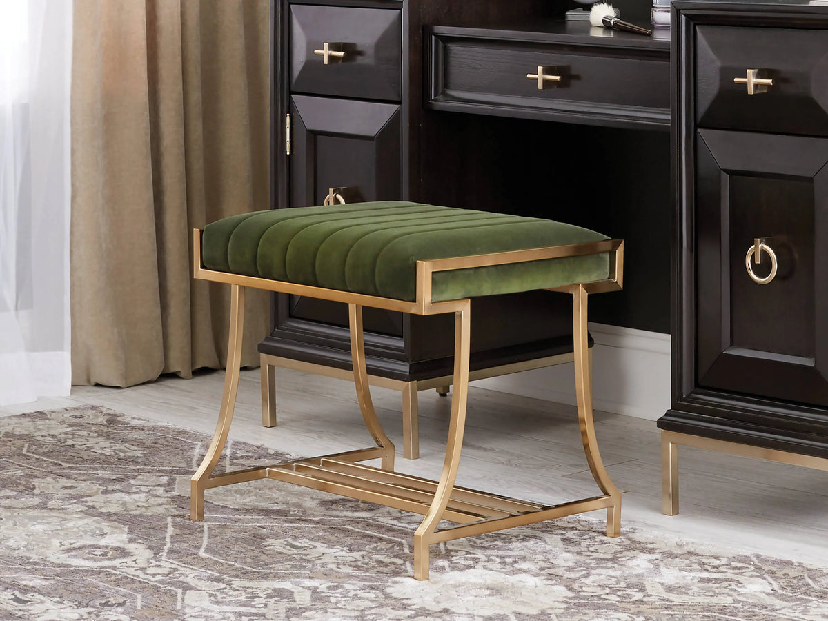 Formosa Upholstered Vanity Stool Dark Moss With inspiration from Art Deco fare