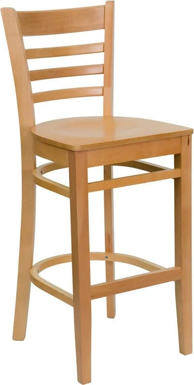 HERCULES Series Ladder Back Natural Wood Restaurant Barstool [XU-DGW0005BARLAD-NAT-GG] Pie's Variety Store
