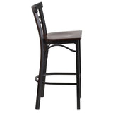 HERCULES Series Black Two-Slat Ladder Back Metal Restaurant Barstool - Cherry Wood Seat [XU-DG6R9BLAD-BAR-CHYW-GG] Pie's Variety Store