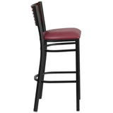 HERCULES Series Black Slat Back Metal Restaurant Barstool - Walnut Wood Back