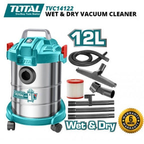 TOTAL PORTABLE 110V 12 LITRES 800 WATTS WET / DRY VACUUM CLEANER - PERFECT FOR JOB SITE