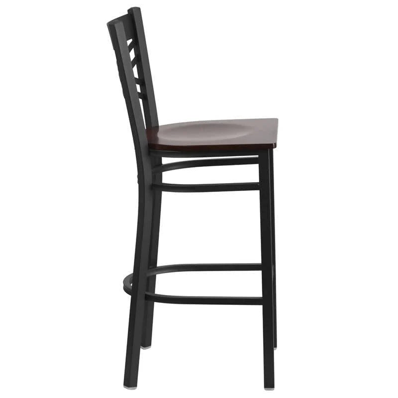 HERCULES Series Black ''X'' Back Metal Restaurant Barstool - Cherry Wood Seat [XU-6F8BXBK-BAR-CHYW-GG] Pie's Variety Store
