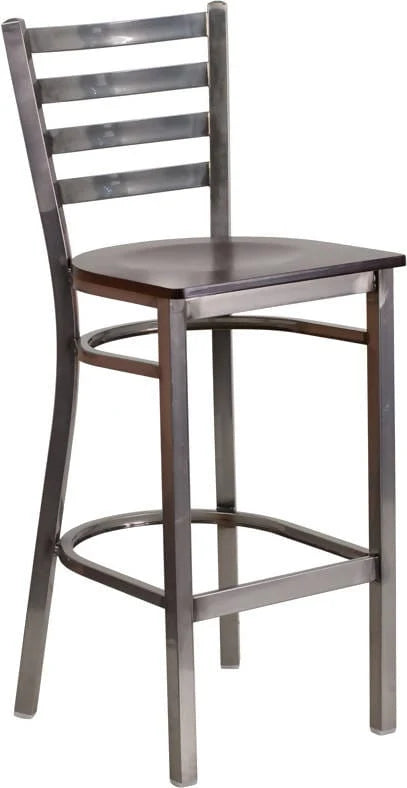 HERCULES Series Clear Coated Ladder Back Metal Restaurant Barstool - Cherry Wood Seat [XU-DG697BLAD-CLR-BAR-CHYW-GG] Pie's Variety Store