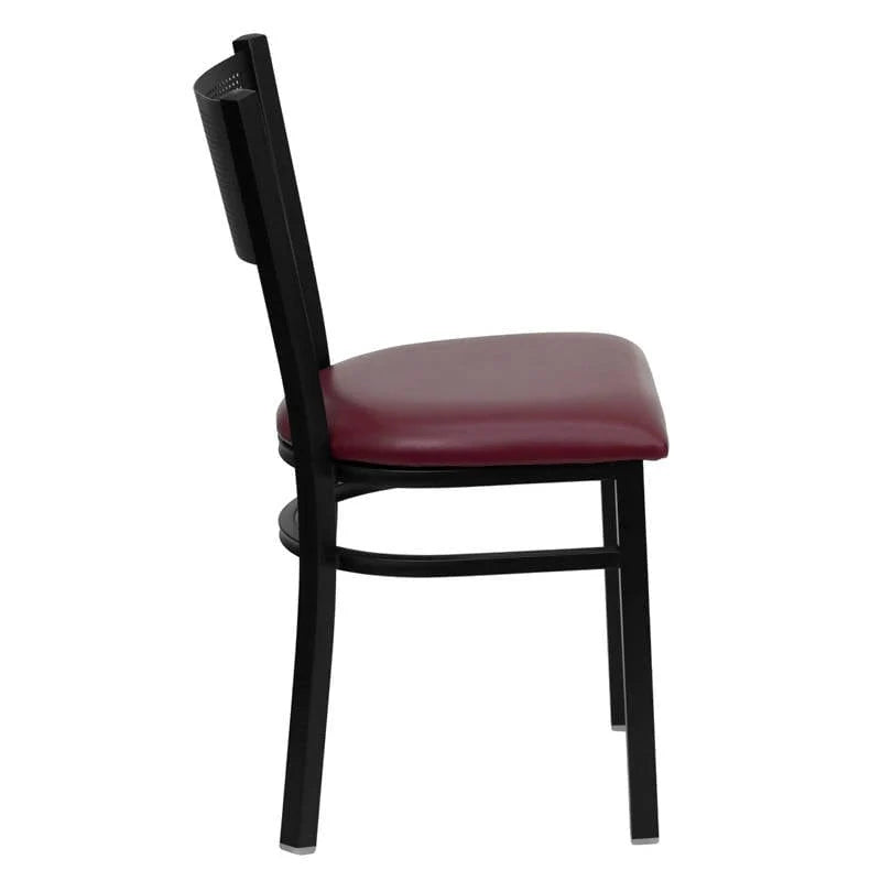 HERCULES Series Black Grid Back Metal Restaurant Chair - Black Vinyl Seat [XU-DG-60115-GRD-BLKV-GG] Pie's Variety Store