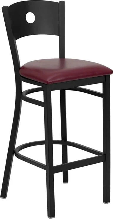 HERCULES Series Black Circle Back Metal Restaurant Barstool - Black Vinyl Seat [XU-DG-60120-CIR-BAR-BLKV-GG] Pie's Variety Store