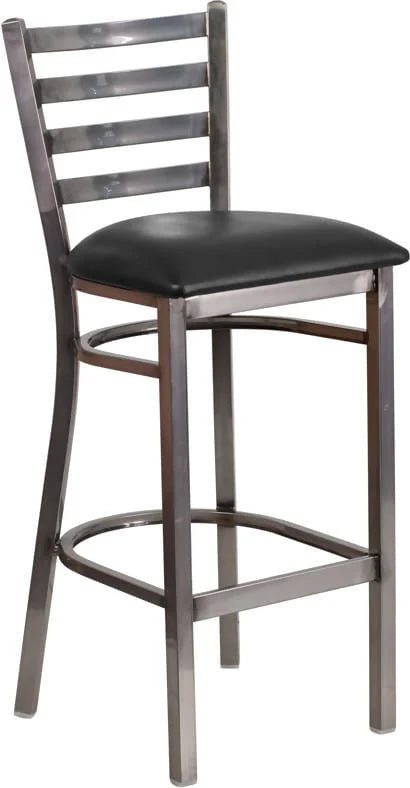 HERCULES Series Clear Coated Ladder Back Metal Restaurant Barstool - Black Vinyl Seat [XU-DG697BLAD-CLR-BAR-BLKV-GG] Pie's Variety Store