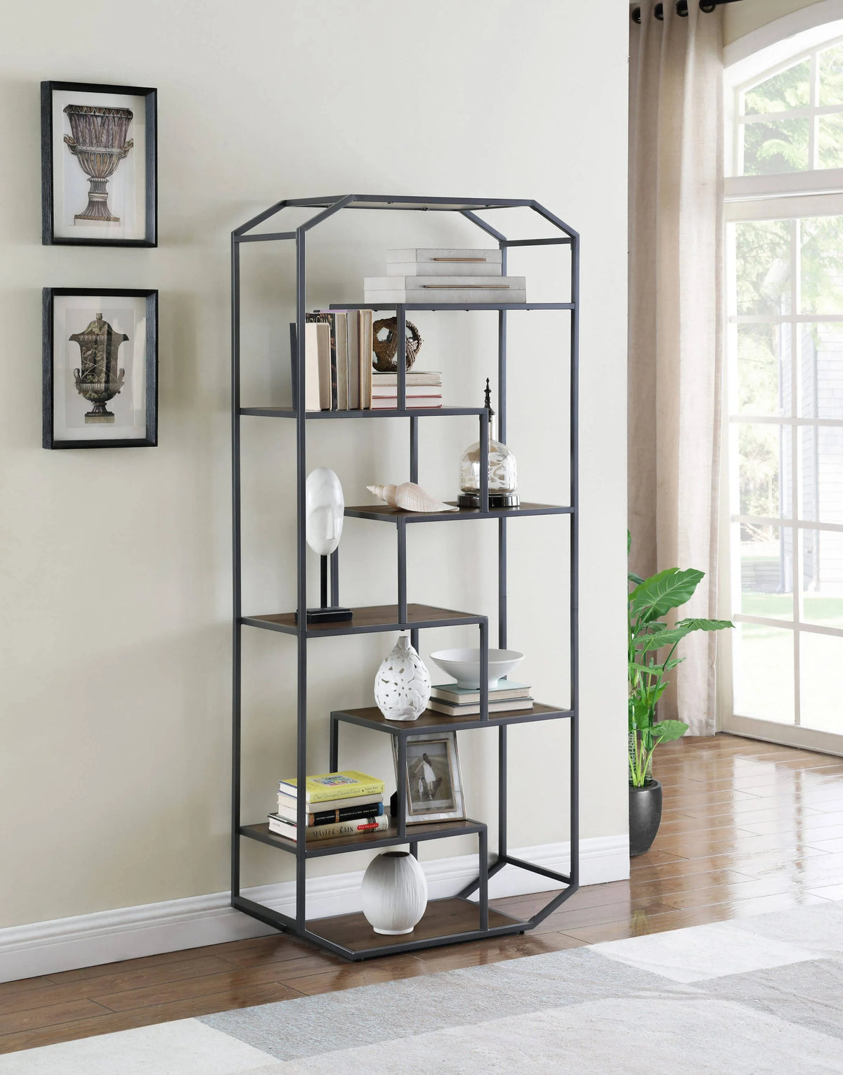 6-Shelf Bookcase Rustic Brown And Dark Grey - 805662 Pie's Variety Store