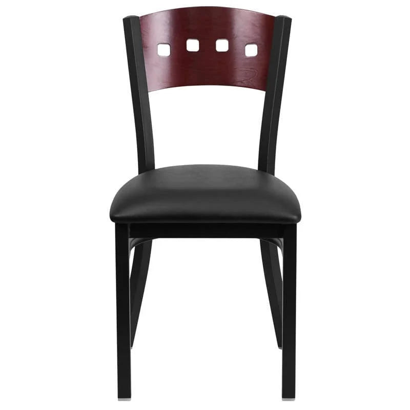 HERCULES Series Black 4 Square Back Metal Restaurant Chair - Mahogany Wood Back