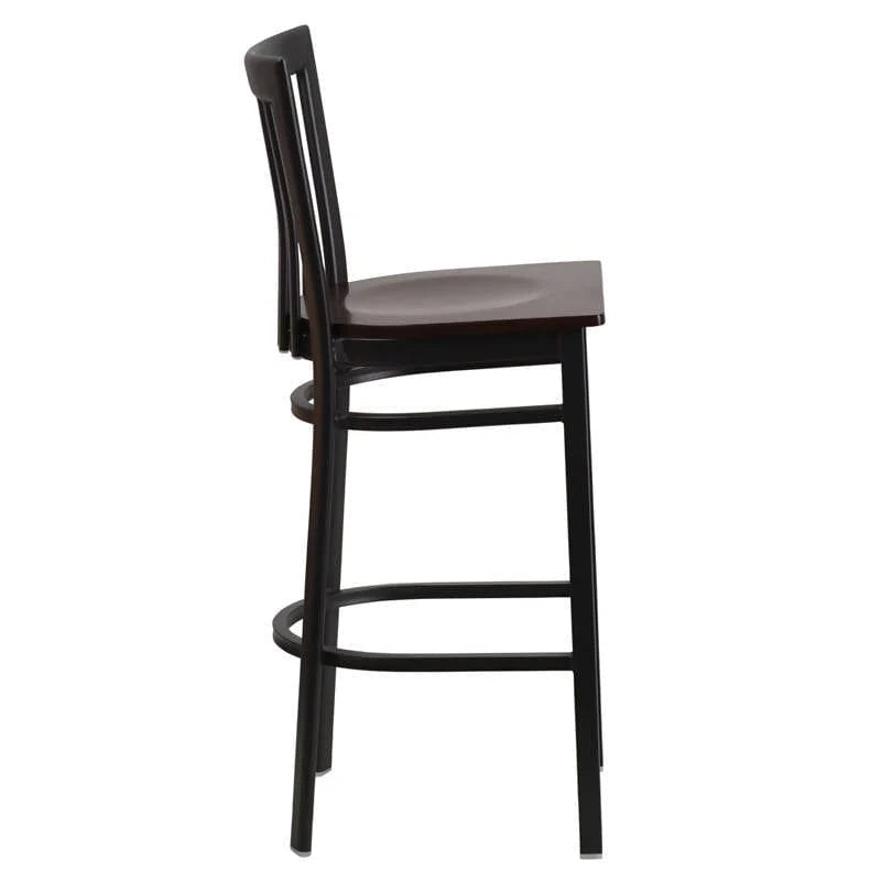HERCULES Series Black School House Back Metal Restaurant Barstool - Cherry Wood Seat [XU-DG6R8BSCH-BAR-CHYW-GG] Pie's Variety Store