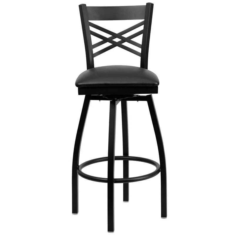 HERCULES Series Black ''X'' Back Swivel Metal Barstool - Black Vinyl Seat [XU-6F8B-XSWVL-BLKV-GG] Pie's Variety Store