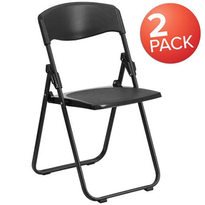 2 Pk. HERCULES Series 500 lb. Capacity Heavy Duty Black Plastic Folding Chair with Built-in Ganging Brackets [2-RUT-I-BLACK-GG] Fl Furniture