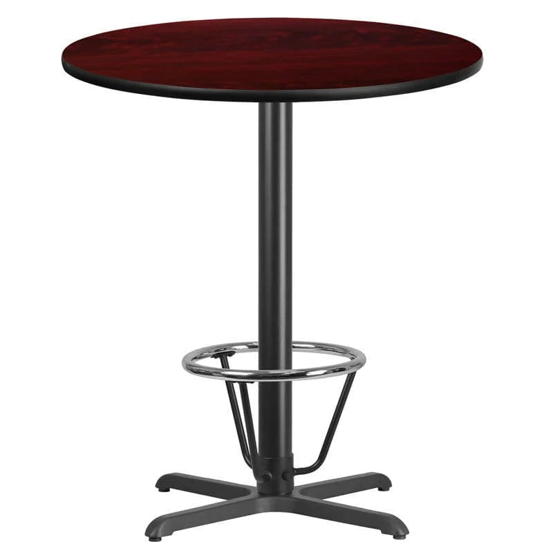 36'' Round Black Laminate Table Top with 30'' x 30'' Bar Height Table Base and Foot Ring [XU-RD-36-BLKTB-T3030B-3CFR-GG] Pie's Variety Store