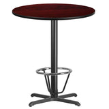 36'' Round Black Laminate Table Top with 30'' x 30'' Bar Height Table Base and Foot Ring [XU-RD-36-BLKTB-T3030B-3CFR-GG] Pie's Variety Store