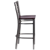 HERCULES Series Clear Coated ''X'' Back Metal Restaurant Barstool - Cherry Wood Seat [XU-6F8B-CLR-BAR-CHYW-GG] Pie's Variety Store