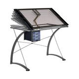 Melo Drafting Desk With 3-Drawer Champagne Find space to stash essentials in a pencil ledge