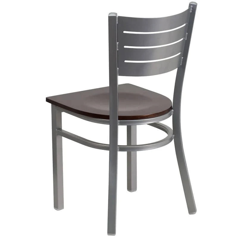 HERCULES Series Silver Slat Back Metal Restaurant Chair - Cherry Wood Seat [XU-DG-60401-CHYW-GG] Pie's Variety Store