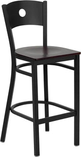 HERCULES Series Black Circle Back Metal Restaurant Barstool - Cherry Wood Seat [XU-DG-60120-CIR-BAR-CHYW-GG] Pie's Variety Store