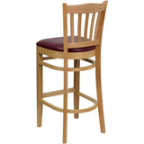 HERCULES Series Vertical Slat Back Natural Wood Restaurant Barstool - Black Vinyl Seat [XU-DGW0008BARVRT-NAT-BLKV-GG] Pie's Variety Store