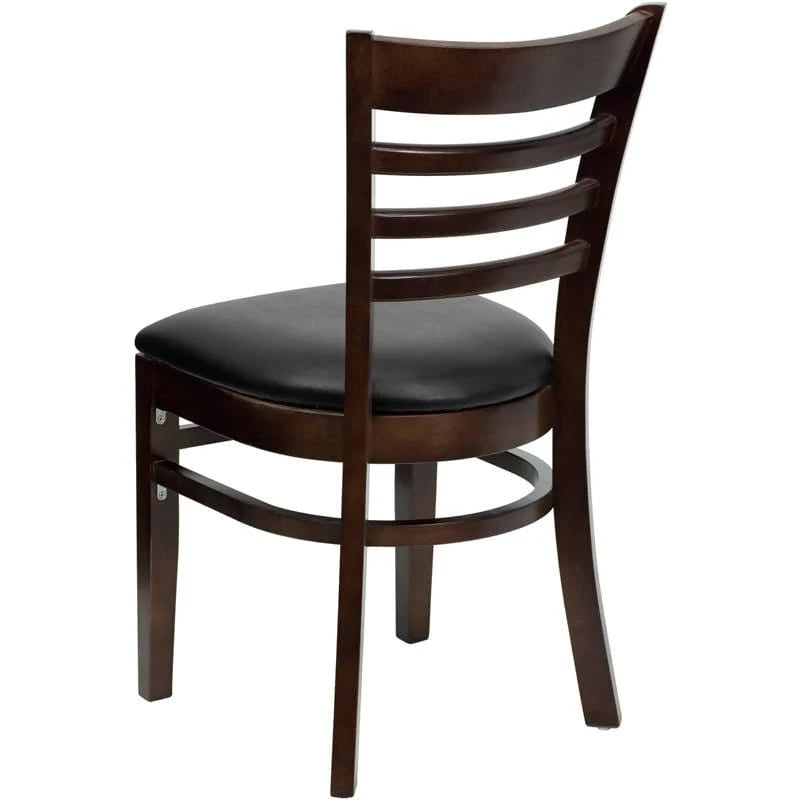 HERCULES Series Ladder Back Walnut Wood Restaurant Chair - Black Vinyl Seat [XU-DGW0005LAD-WAL-BLKV-GG] Pie's Variety Store