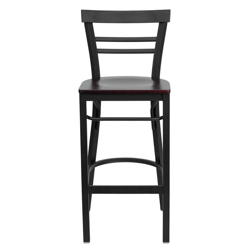 HERCULES Series Black Two-Slat Ladder Back Metal Restaurant Barstool - Cherry Wood Seat [XU-DG6R9BLAD-BAR-CHYW-GG] Pie's Variety Store