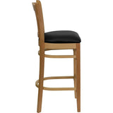 HERCULES Series Vertical Slat Back Natural Wood Restaurant Barstool - Black Vinyl Seat [XU-DGW0008BARVRT-NAT-BLKV-GG] Pie's Variety Store