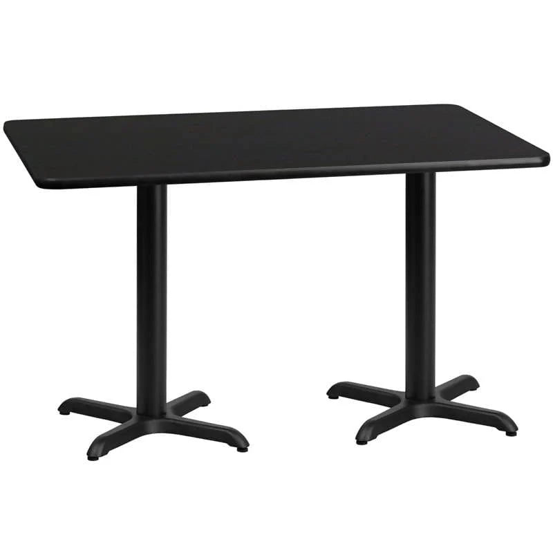30'' x 60'' Rectangular Black Laminate Table Top with 22'' x 22'' Table Height Bases [XU-BLKTB-3060-T2222-GG] Pie's Variety Store