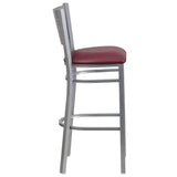 HERCULES Series Silver Slat Back Metal Restaurant Barstool - Black Vinyl Seat [XU-DG-60402-BAR-BLKV-GG] Pie's Variety Store