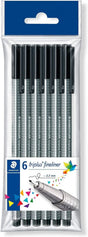 Staedtler 334 Triplus Fineliner Pens - Black (Pack of 6) features a superfine