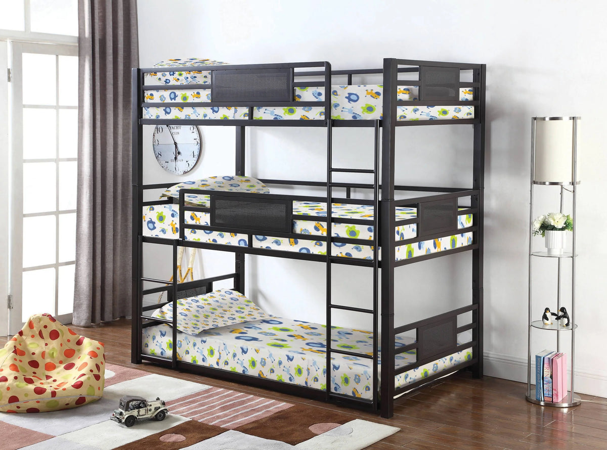 Rogen Full Triple Bunk Bed Dark Bronze - 460394F A-Z Store Nadia