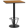 24'' Square Natural Laminate Table Top with 18'' Round Bar Height Table Base and Foot Ring [XU-NATTB-2424-TR18B-3CFR-GG] Fl Furniture