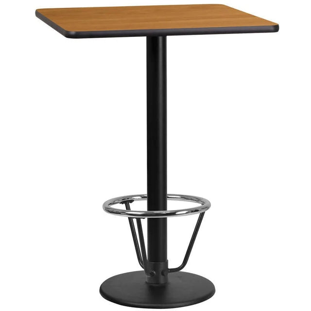 24'' Square Natural Laminate Table Top with 18'' Round Bar Height Table Base and Foot Ring [XU-NATTB-2424-TR18B-3CFR-GG] Fl Furniture