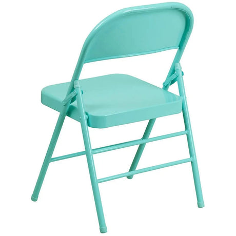 2 Pk. HERCULES COLORBURST Series Tantalizing Teal Triple Braced & Double Hinged Metal Folding Chair [2-HF3-TEAL-GG] Fl Furniture