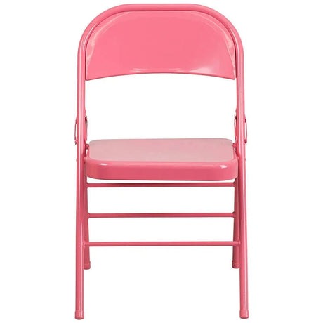 2 Pk. HERCULES COLORBURST Series Bubblegum Pink Triple Braced & Double Hinged Metal Folding Chair [2-HF3-PINK-GG] Fl Furniture