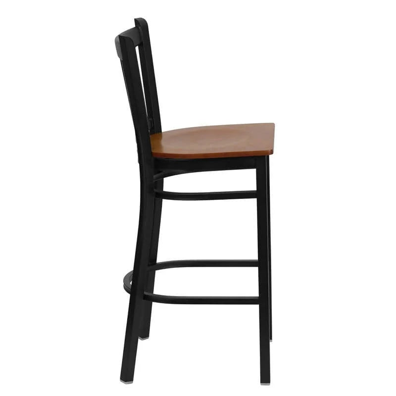 HERCULES Series Black Vertical Back Metal Restaurant Barstool - Cherry Wood Seat [XU-DG-6R6B-VRT-BAR-CHYW-GG] Pie's Variety Store