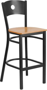 HERCULES Series Black Circle Back Metal Restaurant Barstool - Cherry Wood Seat [XU-DG-60120-CIR-BAR-CHYW-GG] Pie's Variety Store